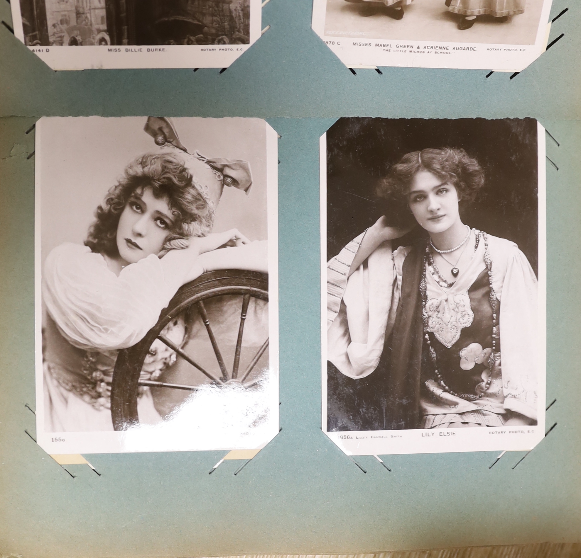 Three albums of Edwardian postcards, actors and actresses including Louis Wain, French comic, Jersey